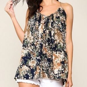 Navy Blue Floral Tank Top